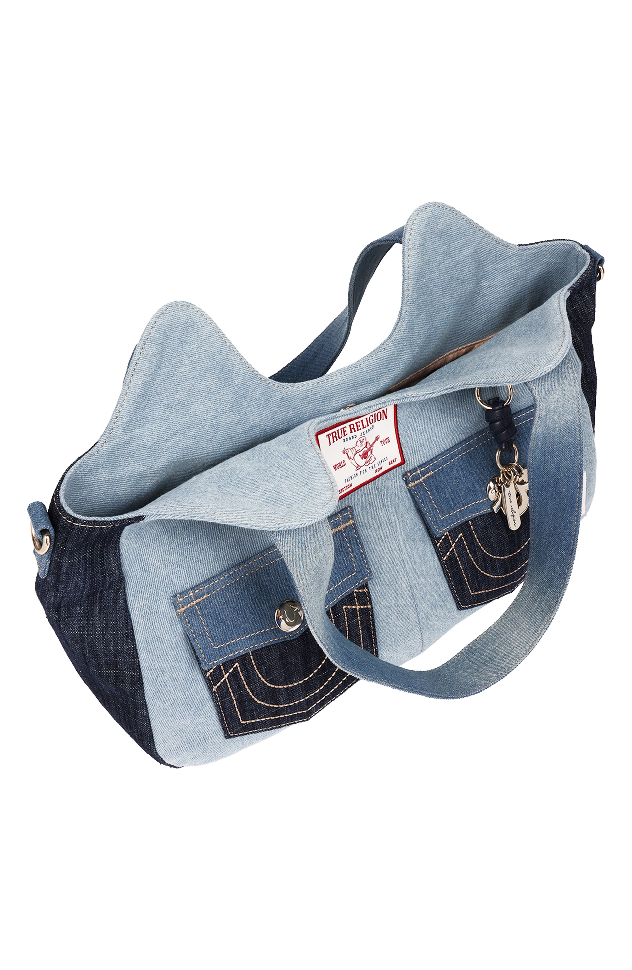 Colorblocked Denim Satchel, Alternate, color, BLUE MULTI