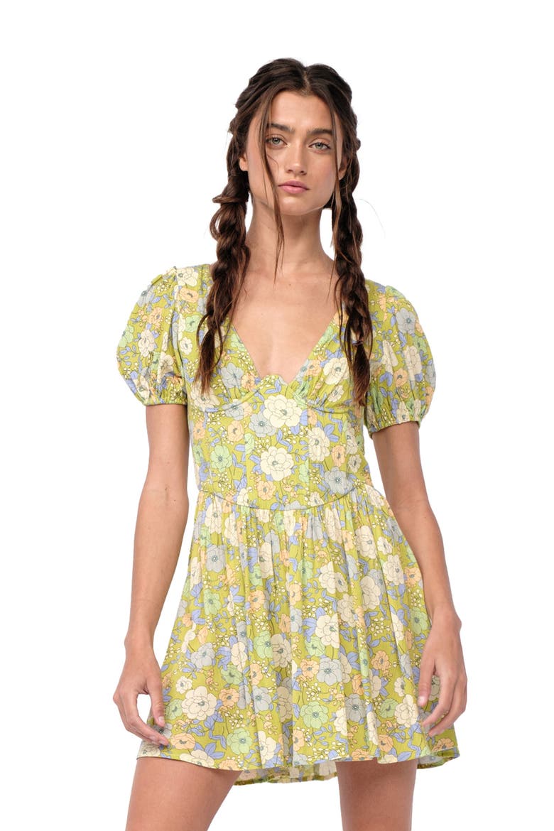 Puff Sleeve Minidress, Alternate, color, GREEN