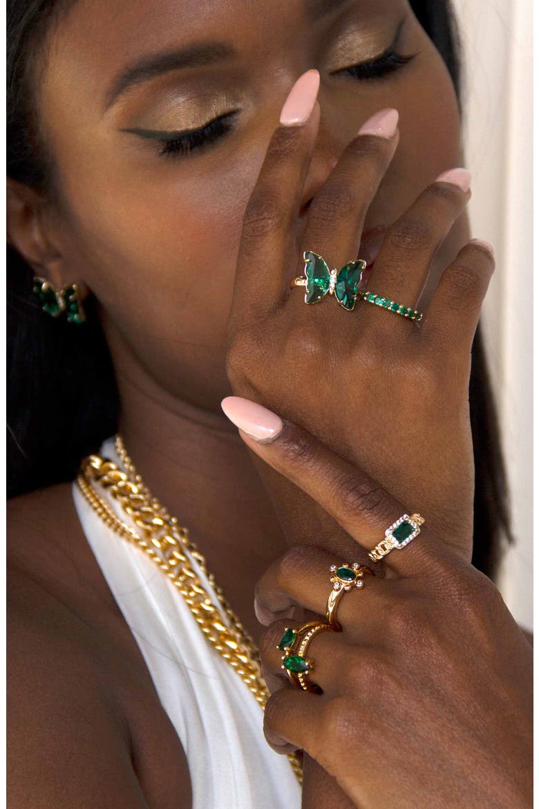 Set of 2 Cubic Zirconia Adjustable Rings, Alternate, color, GREEN