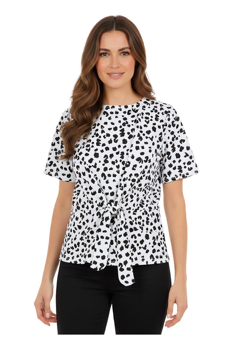 Jessica London Stretch Crepe Tie Waist Top, Main, color, White Cheetah Dot