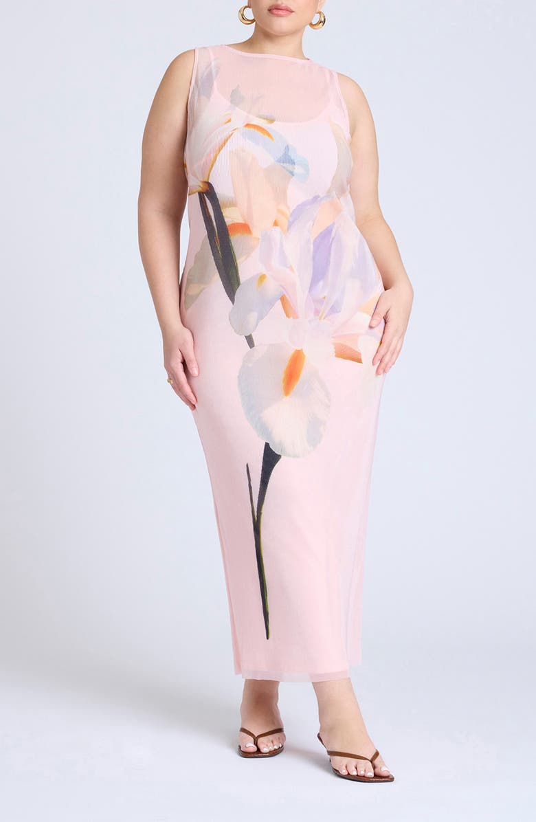 ELOQUII Pleated Chiffon Sleeveless Maxi Dress, Main, color,