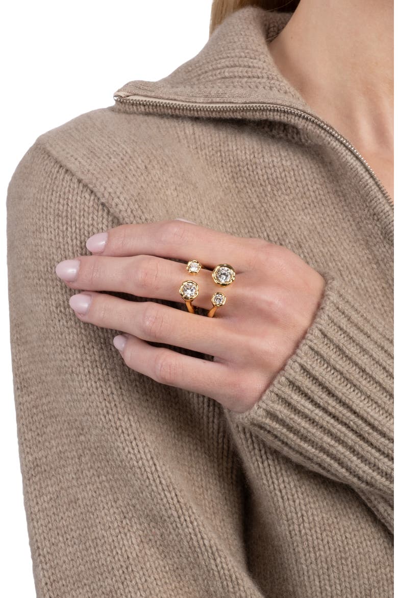 Asterales 14k Gold Plated Cubic Zirconia Open Ring, Alternate, color, STONES