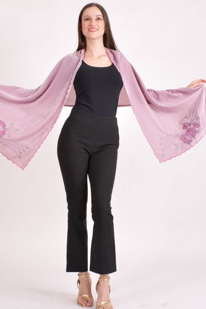 Resham & Cutdana Floral Embroidered Velvet Scarf, Alternate, color, Dusty Pink