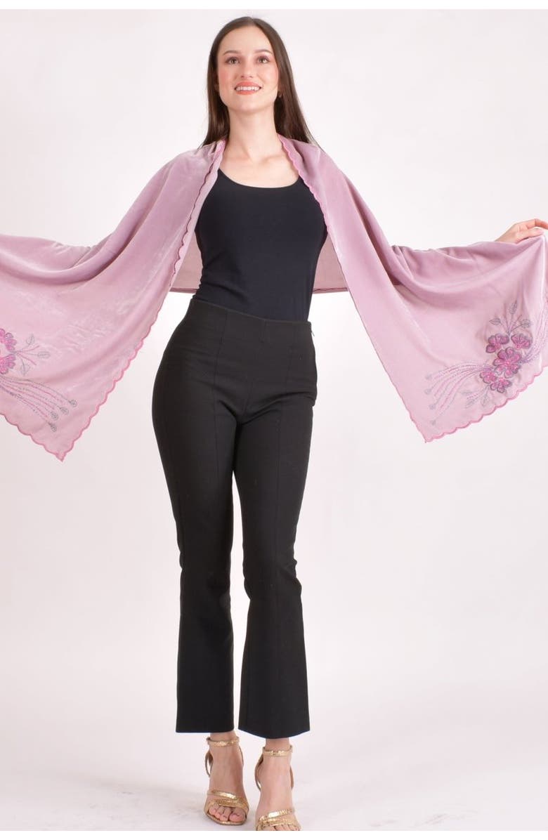 RAAS Resham & Cutdana Floral Embroidered Velvet Scarf, Alternate, color, Dusty Pink