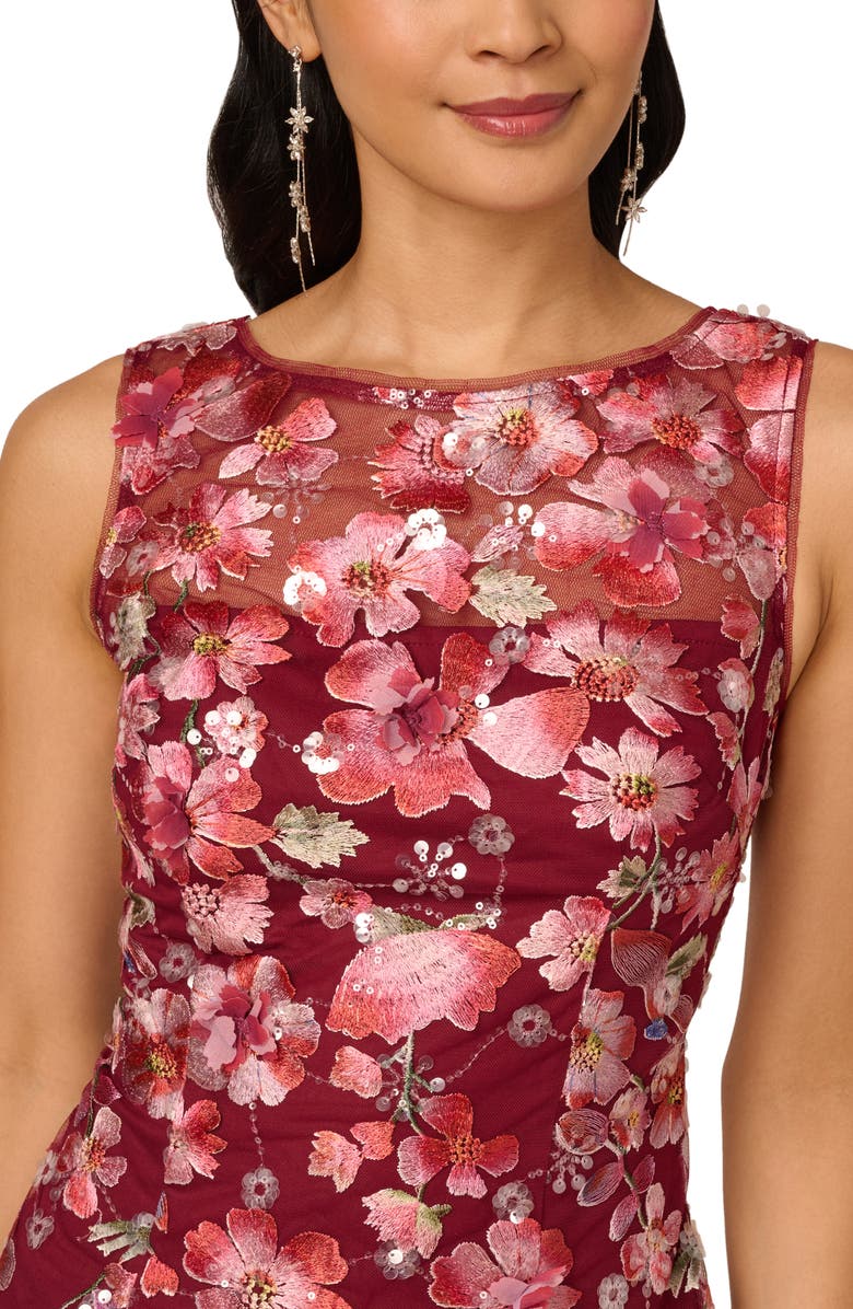 Adrianna Papell Embroidered Floral Evening Cocktail Dress, Alternate, color, 