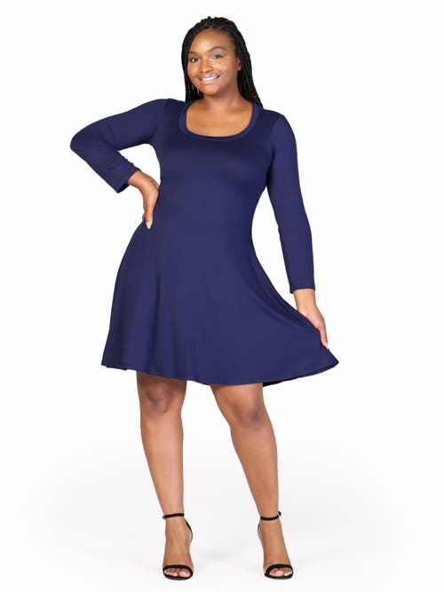 24seven Comfort Apparel Plus Size Classic Long Sleeve  Flared Mini Dress In Purple