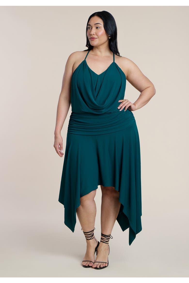 Asym Hem Draped Jersey Midi Dress, Alternate, color, FOREST BIOME