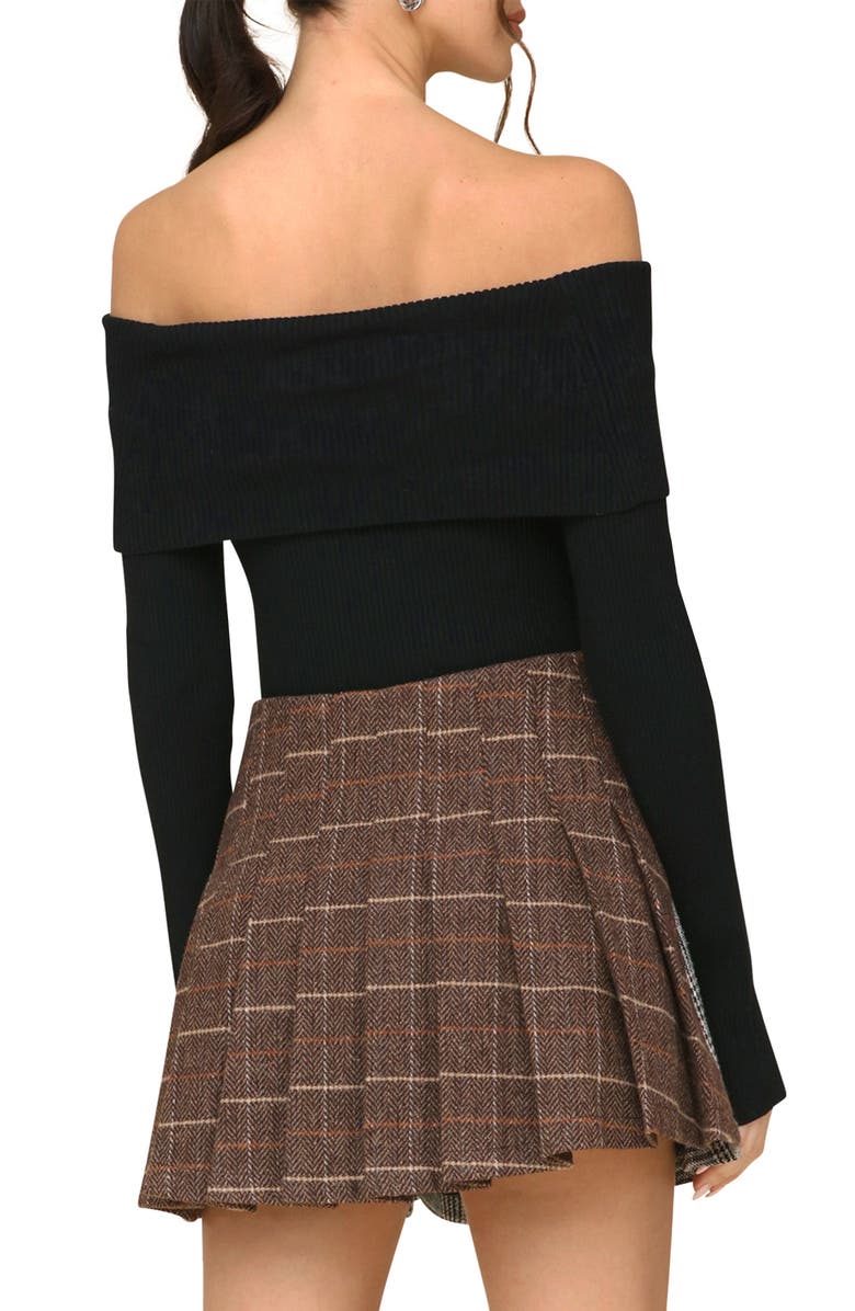 Avec Les Filles Rib Foldover Off the Shoulder Sweater Bodysuit, Alternate, color,