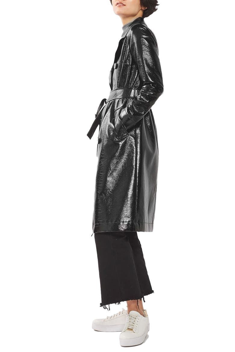 Vinyl Trench Coat, Alternate, color, BLACK