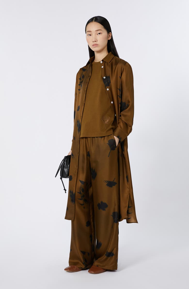 MM by Max Mara Jadi Print Tie Waist Silk Shirtdress, Alternate, color, Olive Green