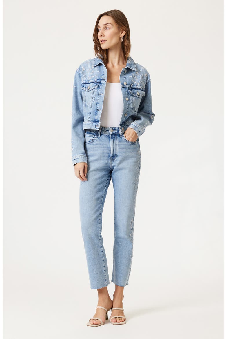 New York Embroidered Ankle Straight Leg Jeans, Alternate, color, LIGHT BLUE BLOOM DENIM