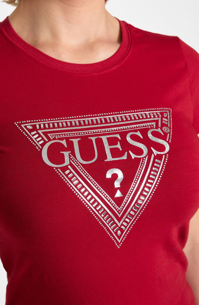 GUESS Rhinestone Logo T-Shirt, Alternate, color, Red
