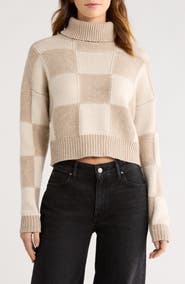 Splendid Thea Check Crop Turtleneck Sweater