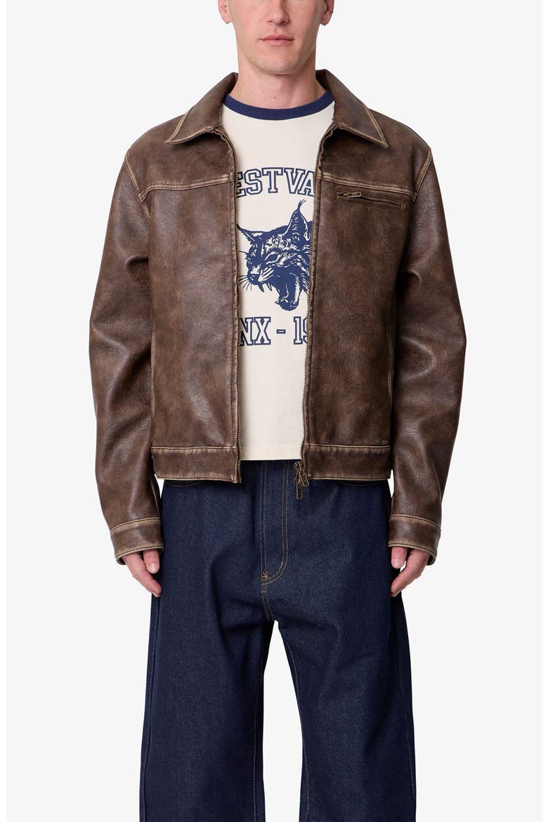 Washed Faux Leather Jacket, Main, color, BROWN