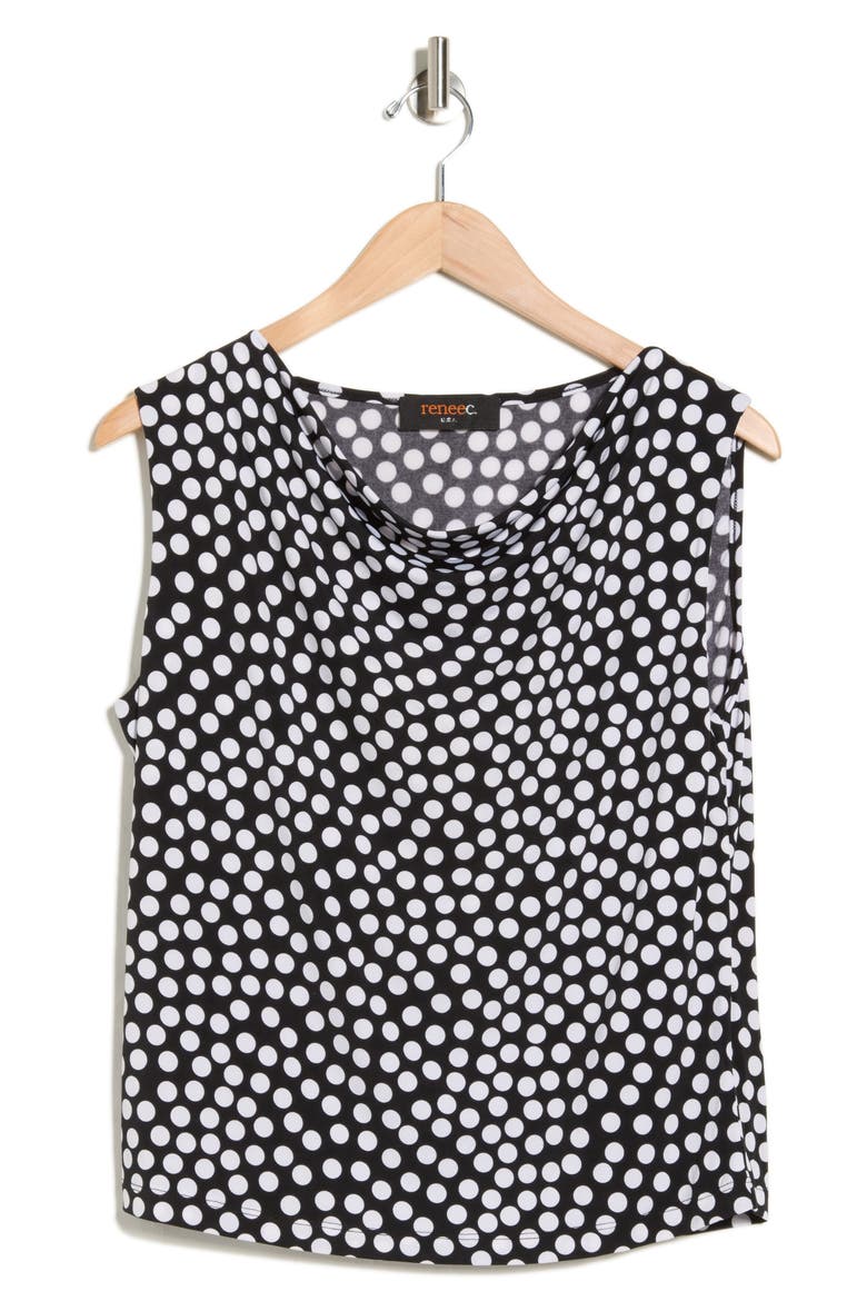 Polka Dot Cowl Neck Crop Tank, Alternate, color, BLACK
