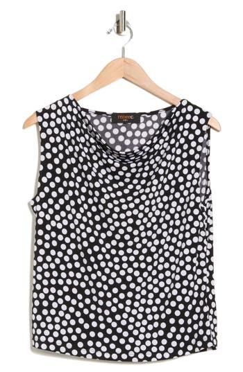 Renee C Polka Dot Cowl Neck Sleeveless Crop Top In Black
