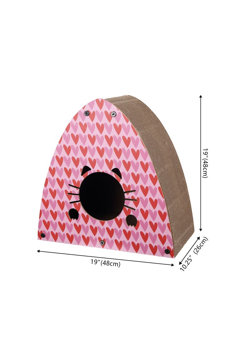 Koko Cardboard Triangle Cat Cave Scratcher with Catnip, Alternate, color, Pink/Red