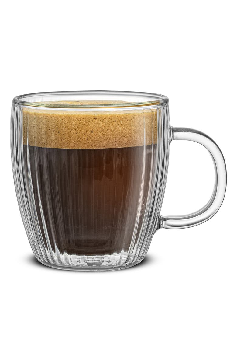 JoyJolt Set of 6 Fluted Double Wall Glass Mug, Alternate, color, Clear