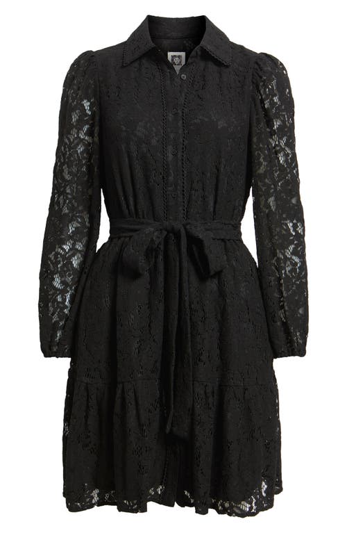 Anne Klein Long Sleeve Lace Shirtdress In Black