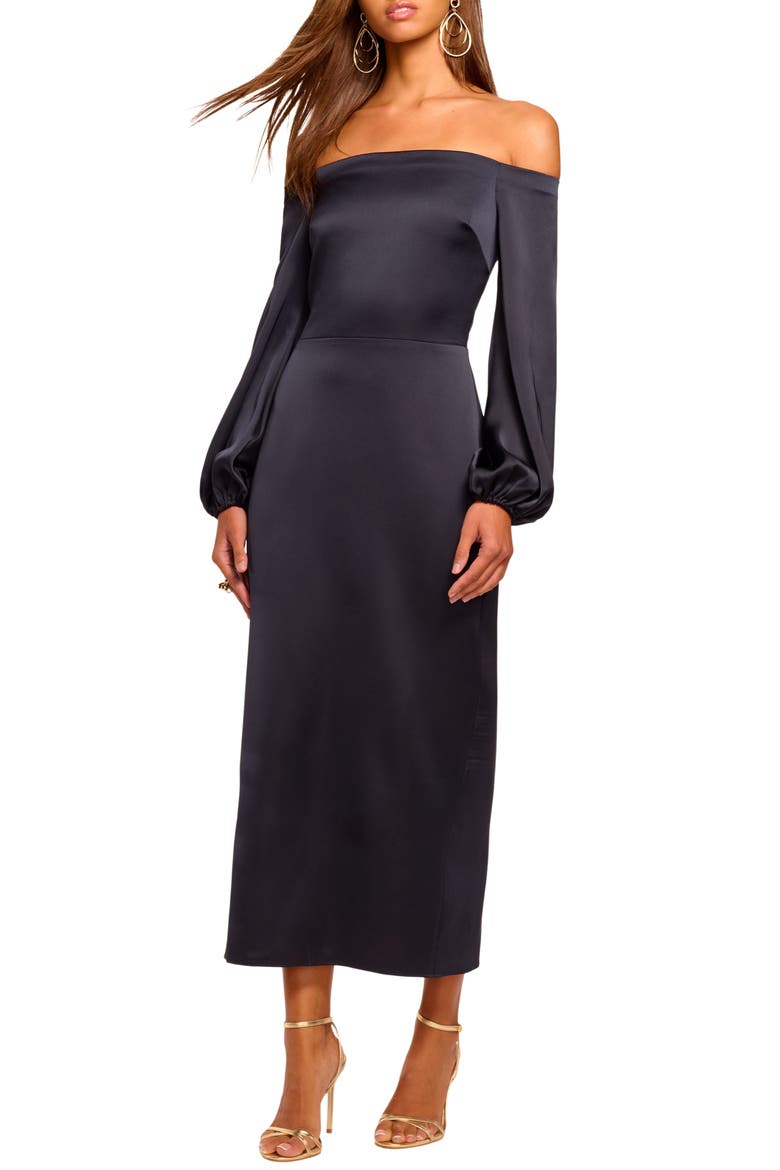 Shiyan Off the Shoulder Satin Gown, Main, color, NAVY