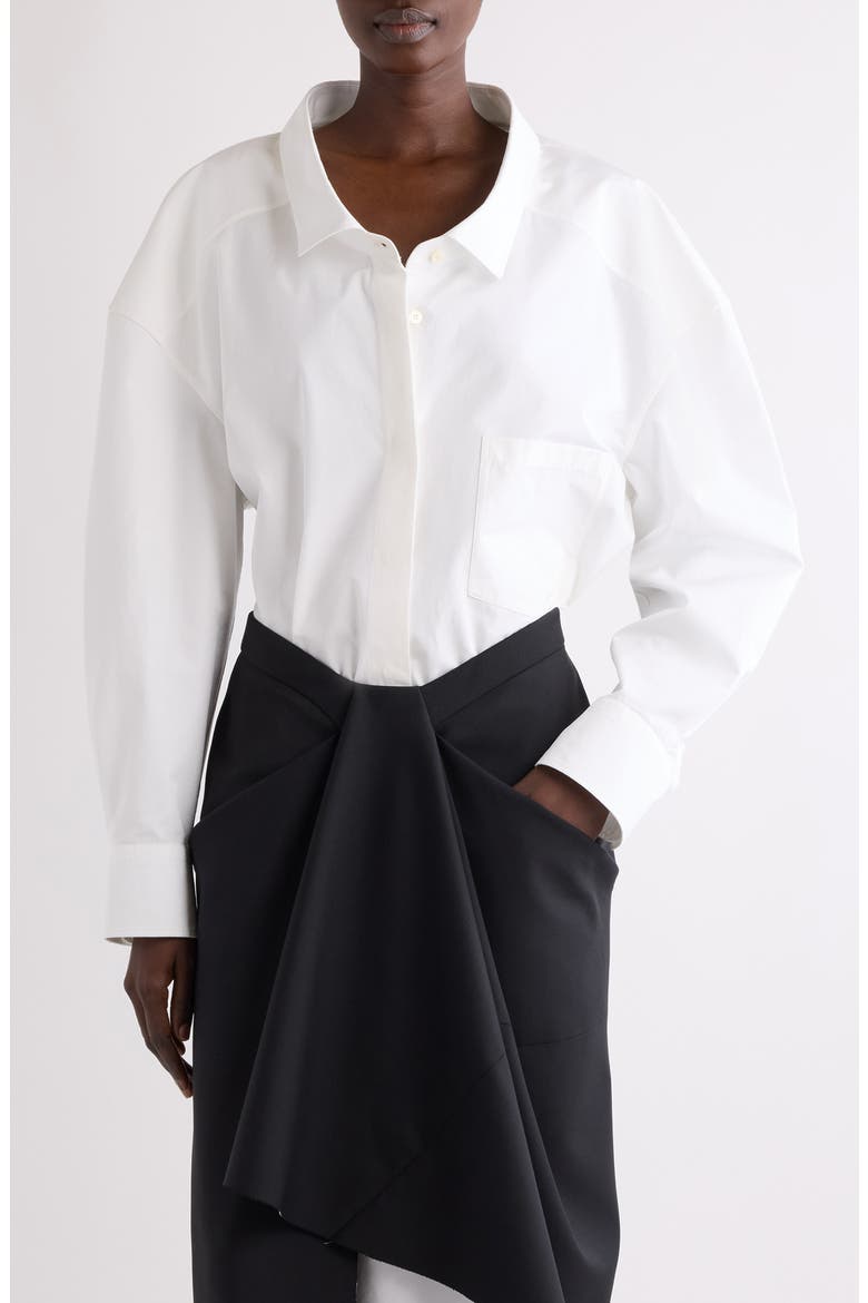 Wide Collar Cotton Poplin Button-Up Shirt, Main, color, WHITE