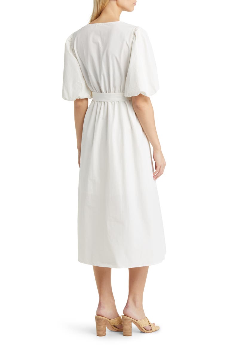 Balloon Sleeve Midi Dress, Alternate, color, WHITE