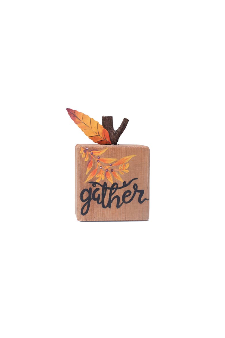Pumpkin Gather Decorative Table Sitter Block, Main, color, Brown