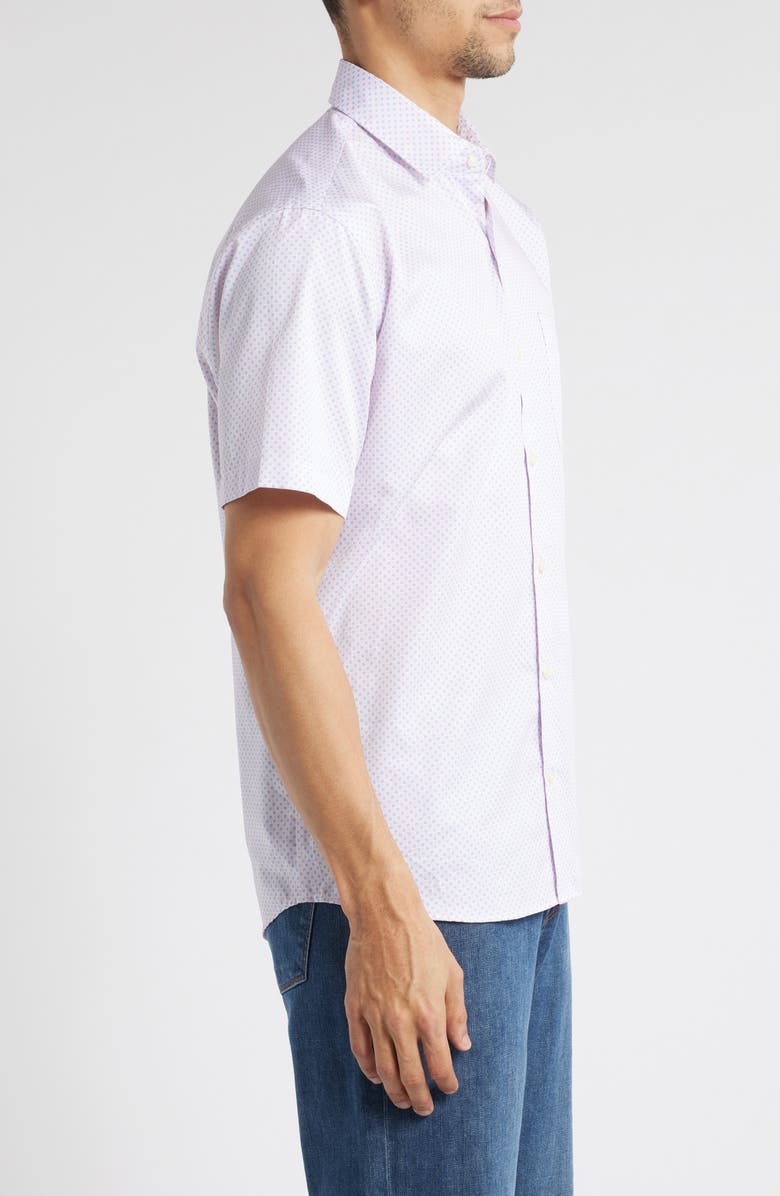 Peter Millar Hudson Microprint Short Sleeve Cotton Button-Up Shirt, Alternate, color, Palmer Pink