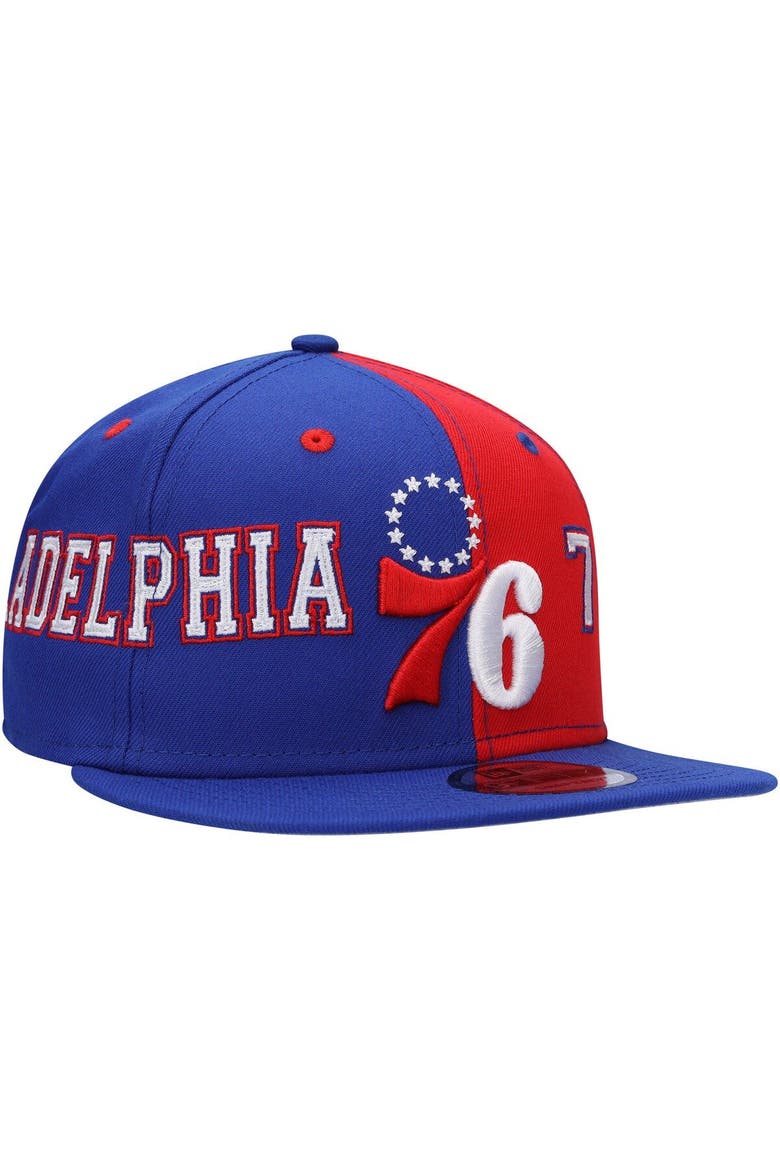 Men's New Era Royal/Red Philadelphia 76ers Team Split 9FIFTY Snapback Hat, Alternate, color, Royal