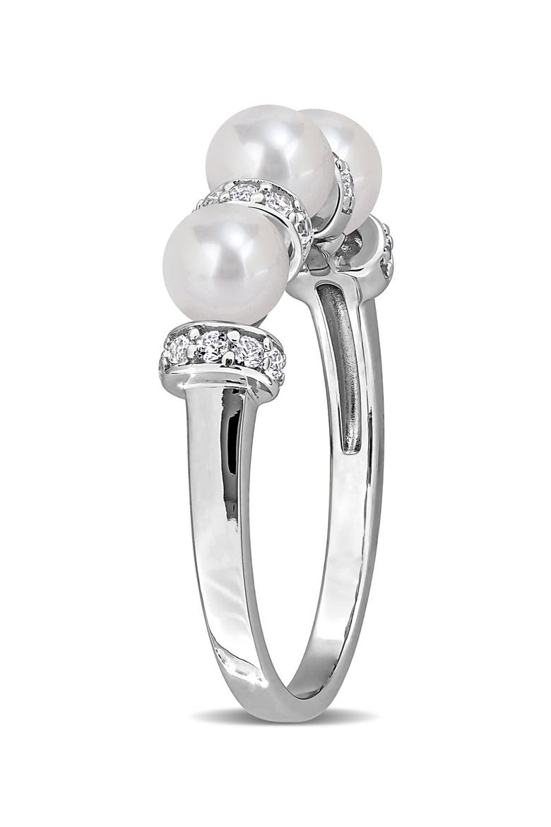 Cultured Freshwater Pearl and Cubic Zirconia Band Ring, Alternate, color, WHITE GOLD