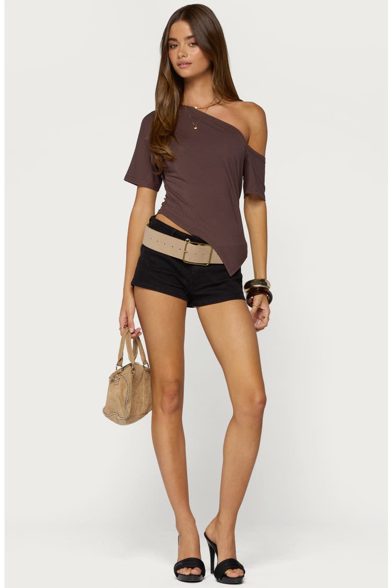 Elori Asymmetric Off the Shoulder T-Shirt, Alternate, color, BROWN
