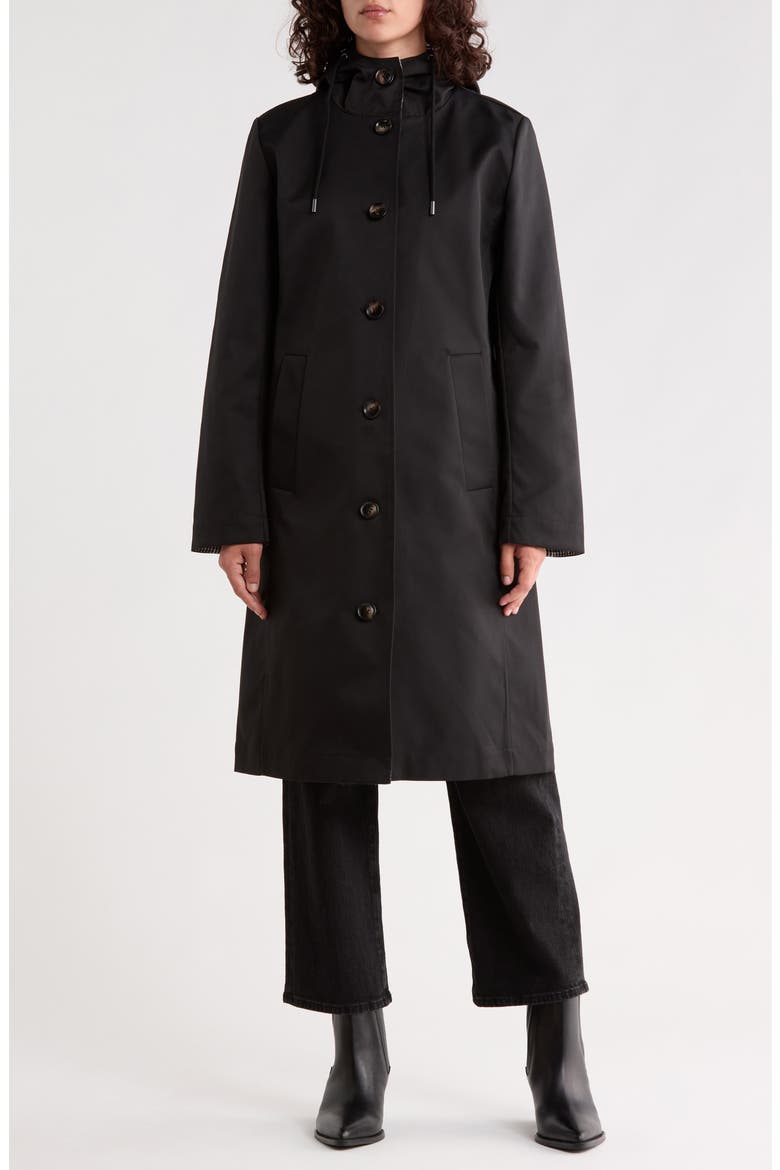 Bonded Hooded Raincoat, Main, color, BLACK/ PLAID