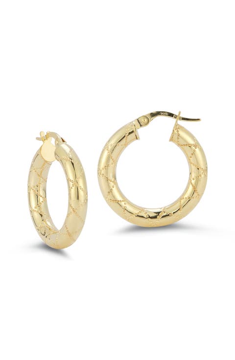 14K Yellow Gold Dotted Huggie Hoop Earrings