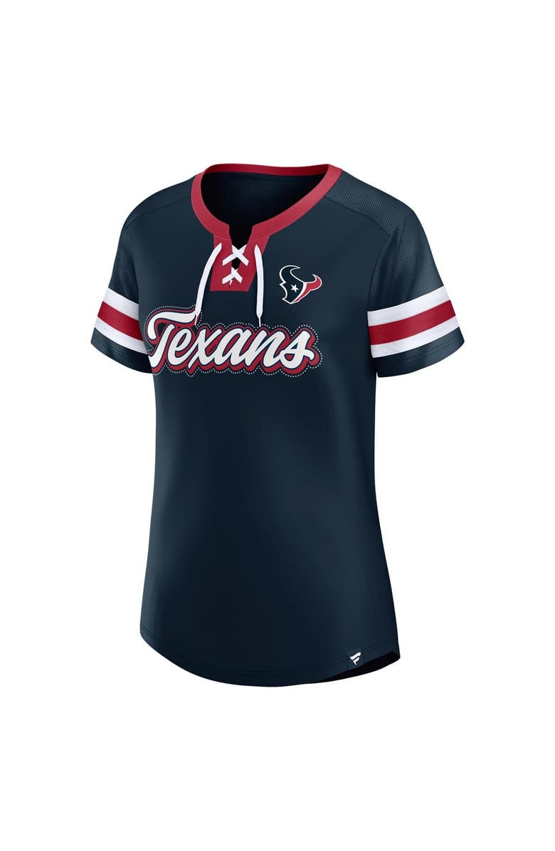 FANATICS Women's Fanatics Navy Houston Texans Iconic Bling Athena Lace-Up V-Neck T-Shirt, Alternate, color, 