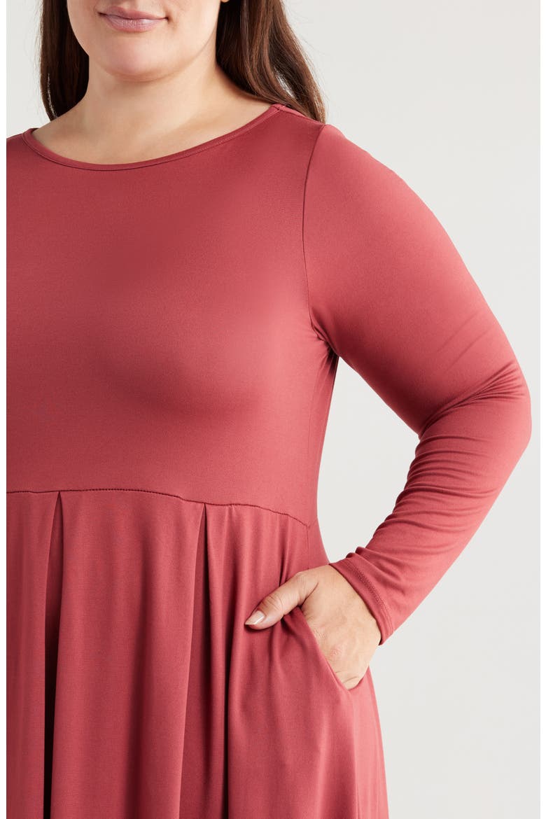 Fit & Flare Long Sleeve Jersey Midi Dress, Alternate, color, BRICK