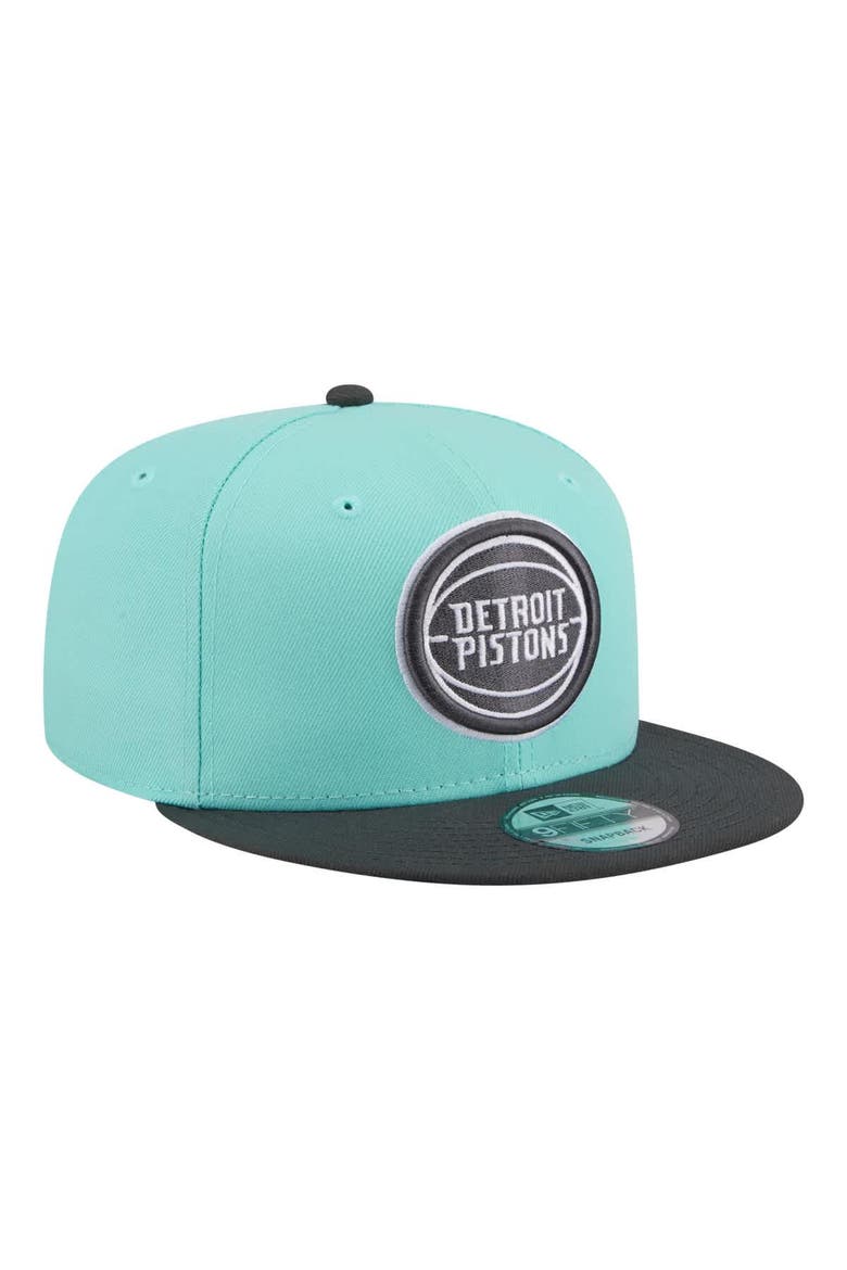 Men's New Era Turquoise/Charcoal Detroit Pistons Color Pack Two-Tone 9FIFTY Snapback Hat, Alternate, color, Turquoise