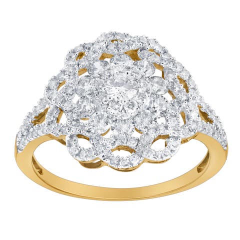 Caeloria 0.95 Cts Natural Diamond Floral Cluster 14K Gold Ring