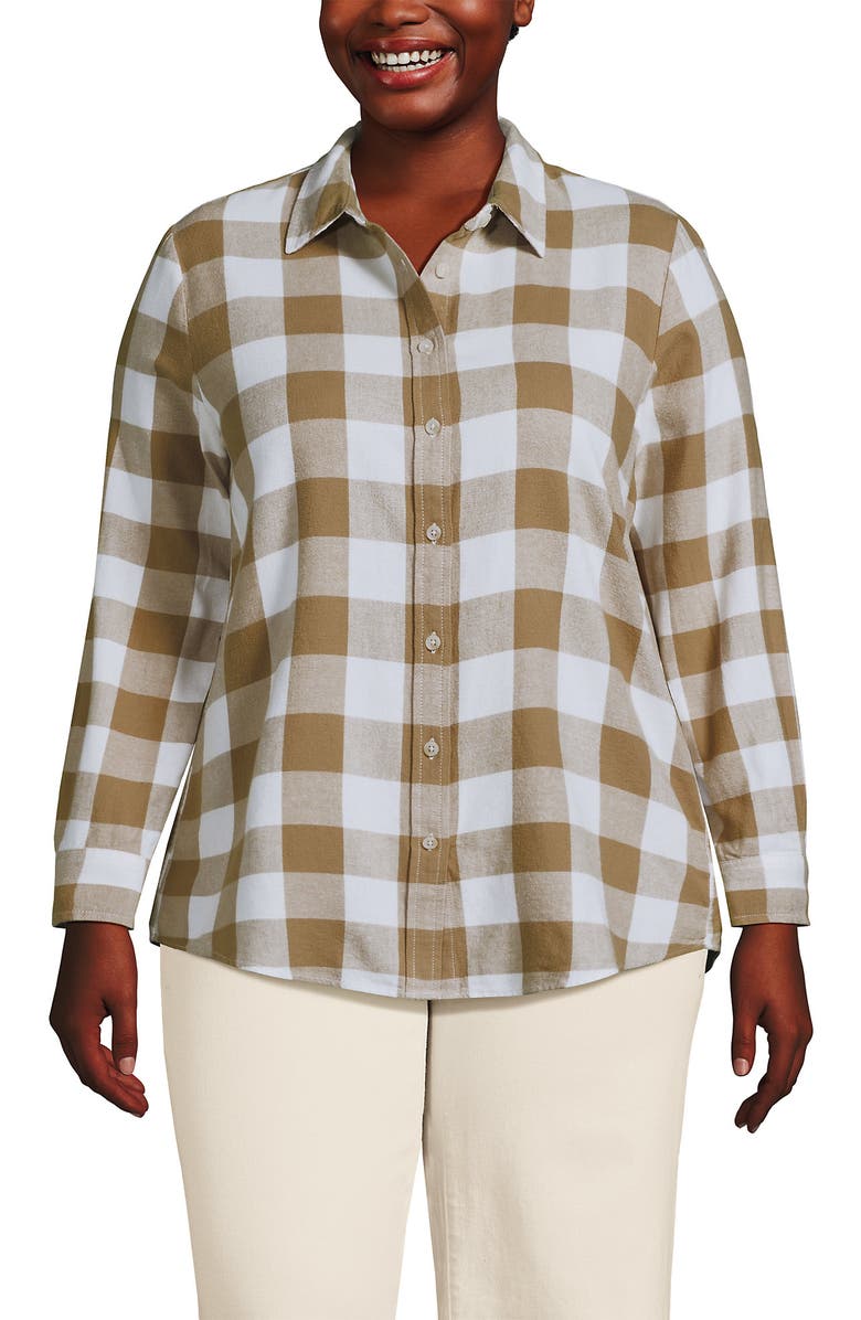 Lands' End Flannel Shirt, Alternate, color, Rich Camel Buffalo Check