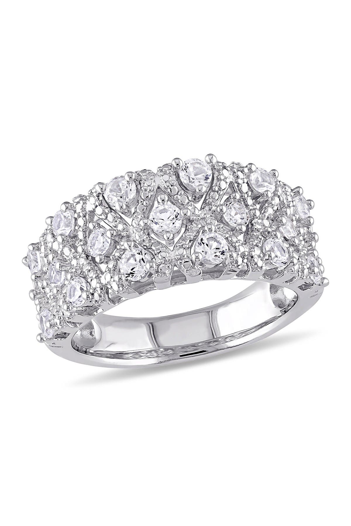 DELMAR Sterling Silver Lab Created White Sapphire Milgrain Ring
