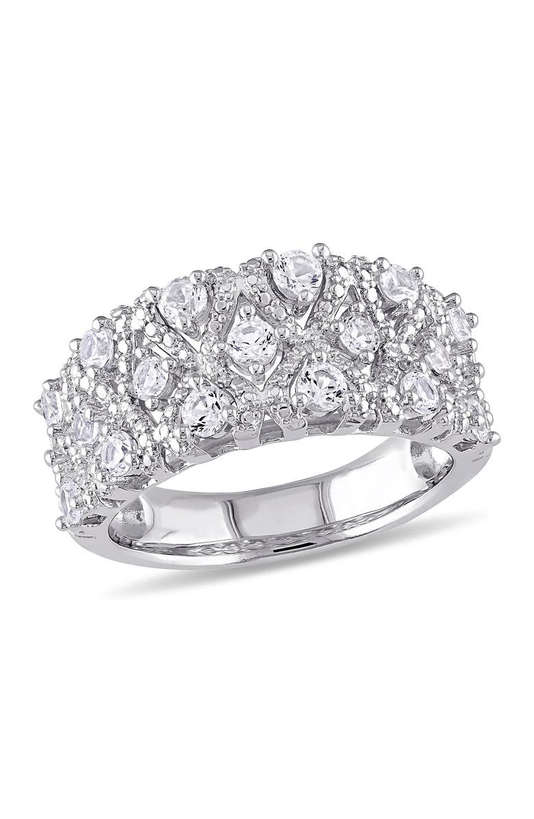 DELMAR Sterling Silver Lab Created White Sapphire Milgrain Ring, Main, color, Silver