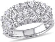 DELMAR Sterling Silver Lab Created White Sapphire Milgrain Ring