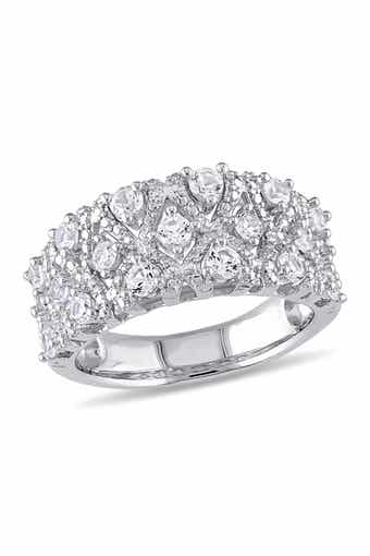 DELMAR Sterling Silver Lab Created White Sapphire Milgrain Ring