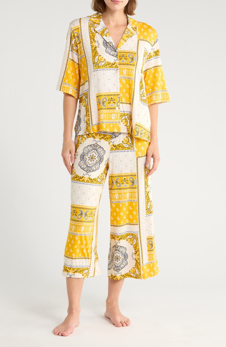 DKNY Patterned Long Pajamas, Main, color, Yellow Print