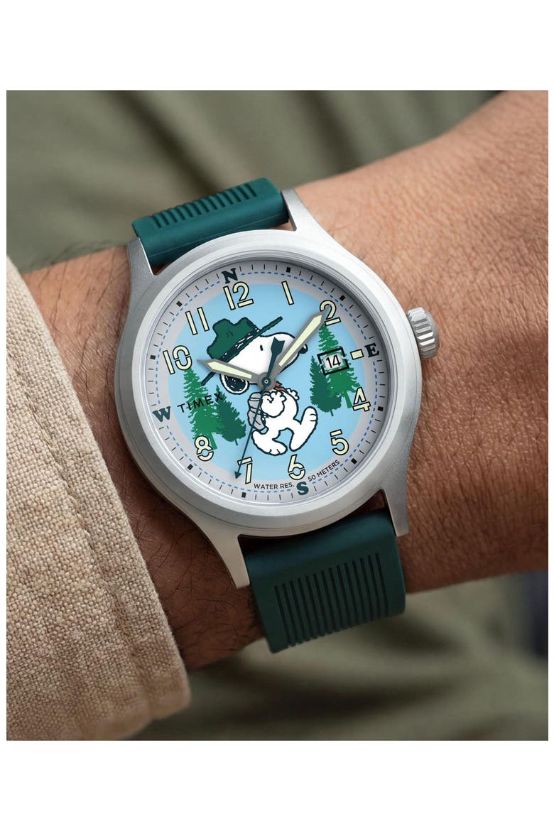 Peanuts Expedition Scout Silicone Strap Watch, Alternate, color, GREEN