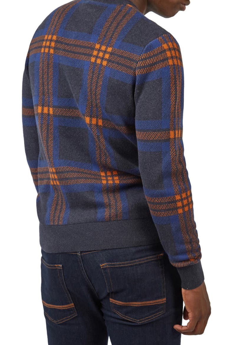 Jacquard Check Cotton Crewneck Sweater, Alternate, color, DARK NAVY