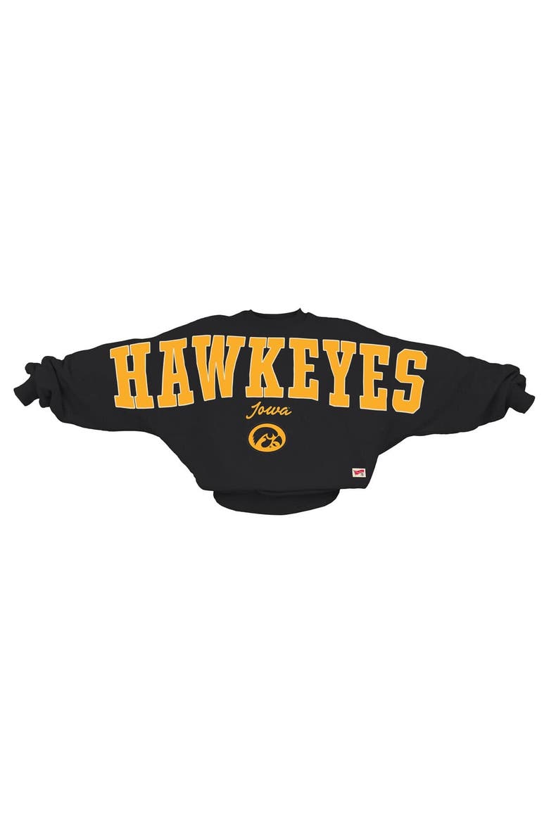 Women's Pressbox  Black Iowa Hawkeyes Flannigan Oversized Dolman Pullover Sweatshirt, Main, color, Black