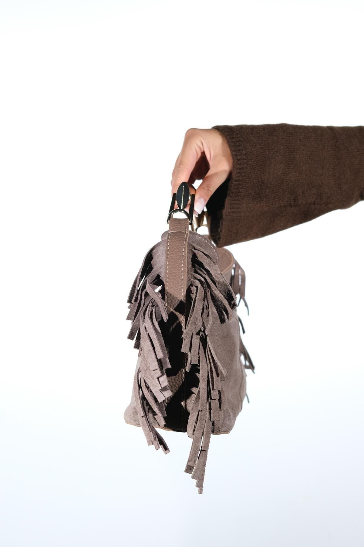 Forever & Always Shoes Astren Leather Shoulder Bag, Alternate, color, Taupe Suede Leather