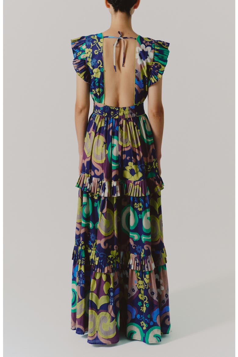 Cora Pleated Hem Cotton Maxi Dress, Alternate, color, Papalote Print