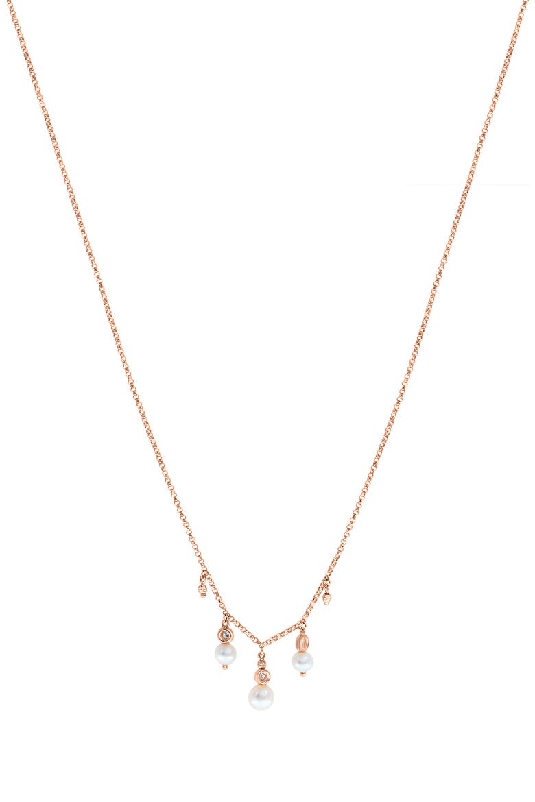 14K Yellow Gold Diamond & Freshwater Pearl Fringe Necklace, Alternate, color, 14K Gold