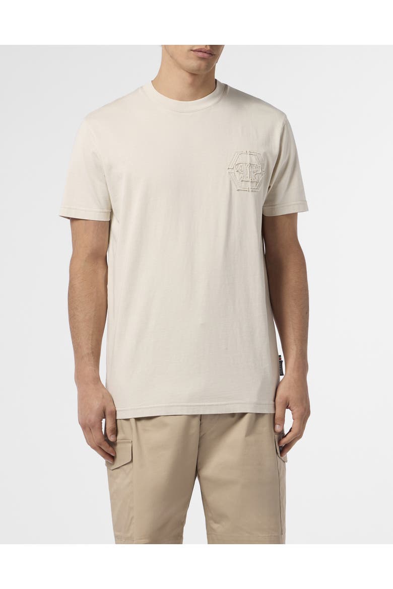 Round Neck T-Shirt Raw Edge Monogram Monogram Men, Main, color, beige